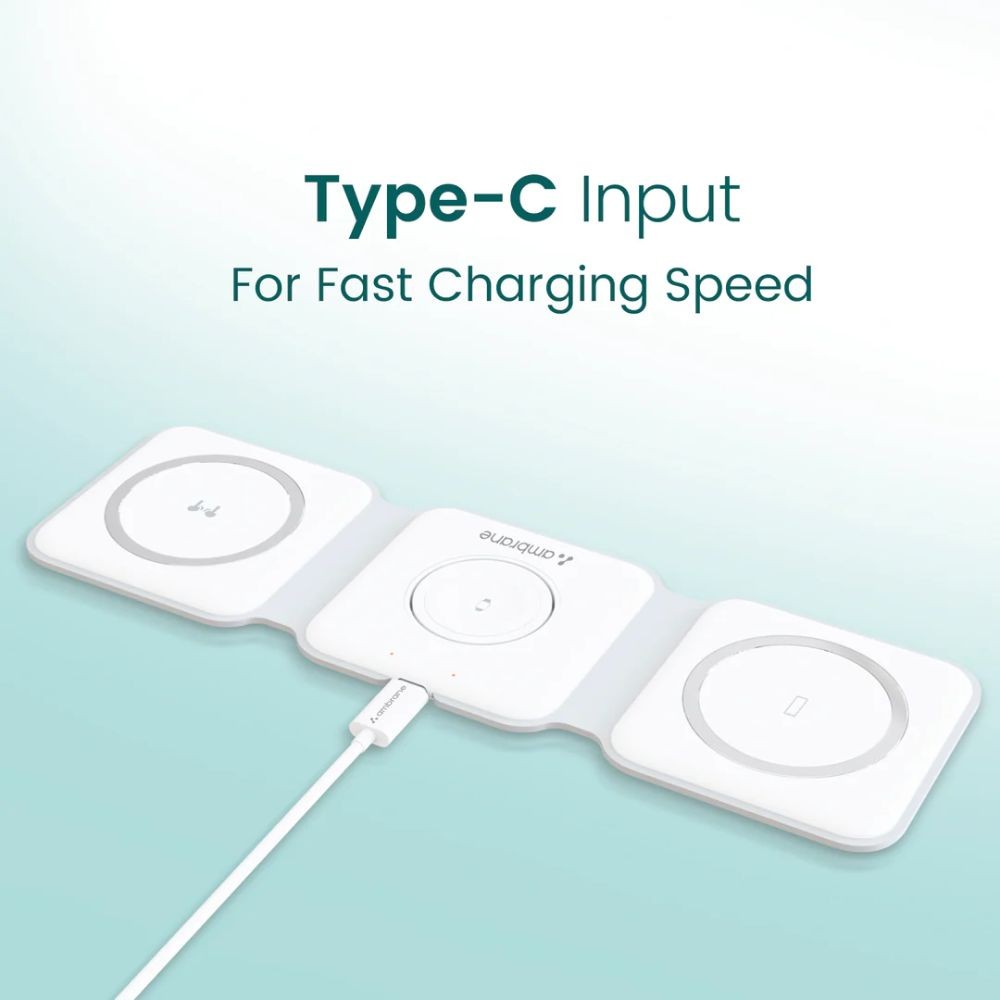 3-in-1 Wireless Charging Pad with Qi Charging, Type-C input, Compatible with all wireless charging enabled devices