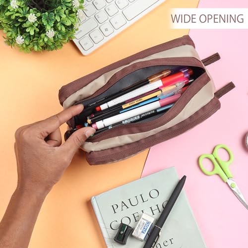 Large Pencil Case Big Capacity 3 Compartments Canvas Pencil Pouch for Teen  Boys Girls School Students (